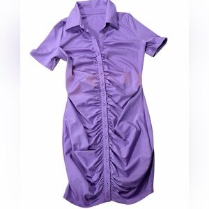 Lilac Ruched Button-Front Shirt Dress